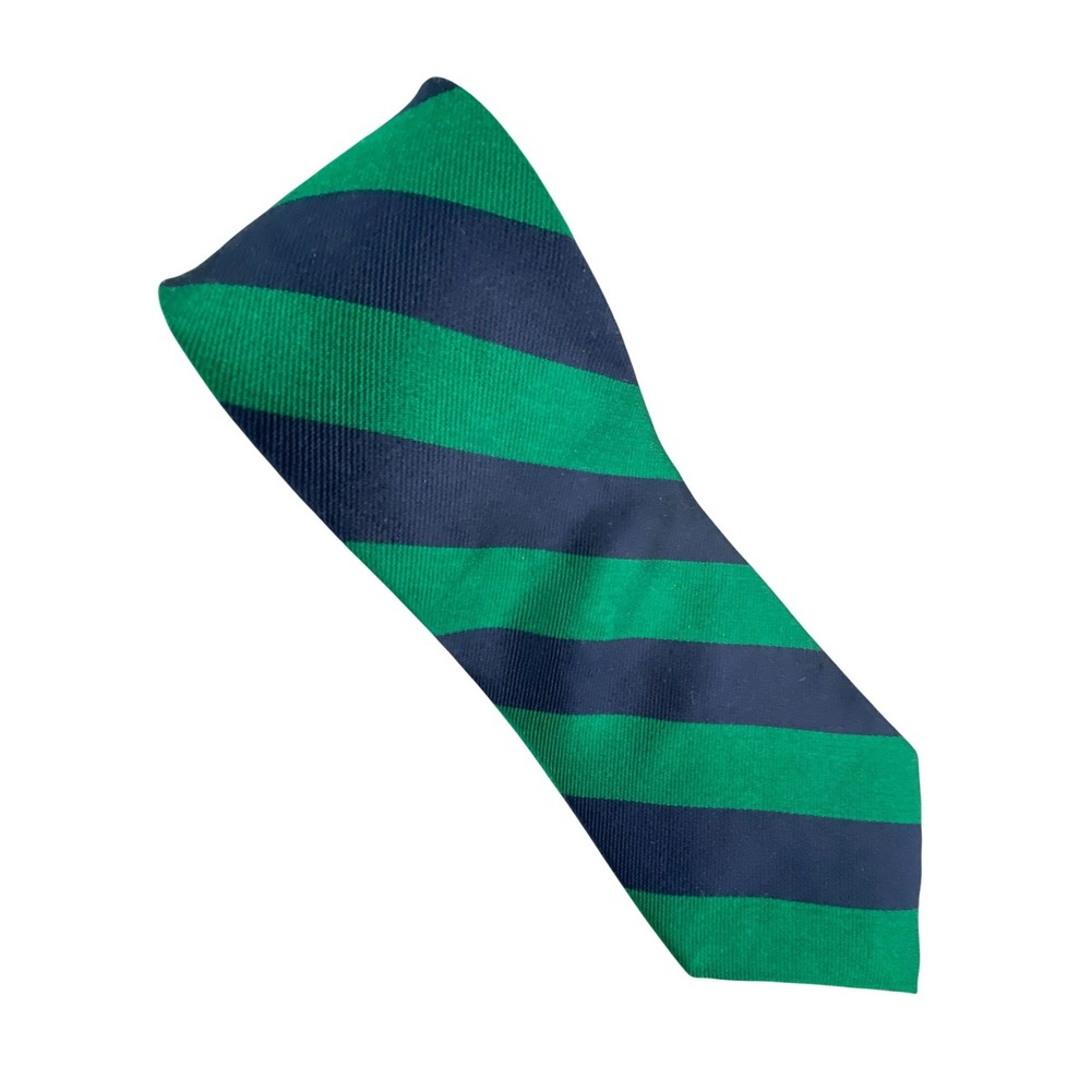 Claybrooke Mens Silk Tie Green Navy Blue Repp Stripe Preppy Academia 56x4